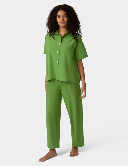 Short Sleeve Poplin Camp PJ Top - Cactus | Hue