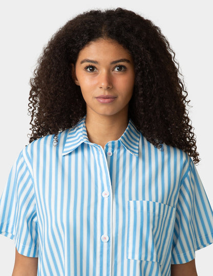 Short Sleeve Poplin Camp PJ Top - Azure Blue | Hue