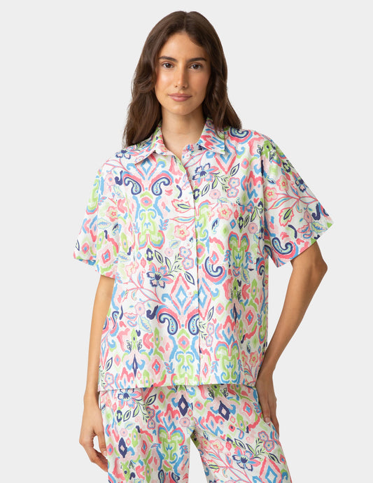 Short Sleeve Poplin Camp PJ Top - Bright White | Hue