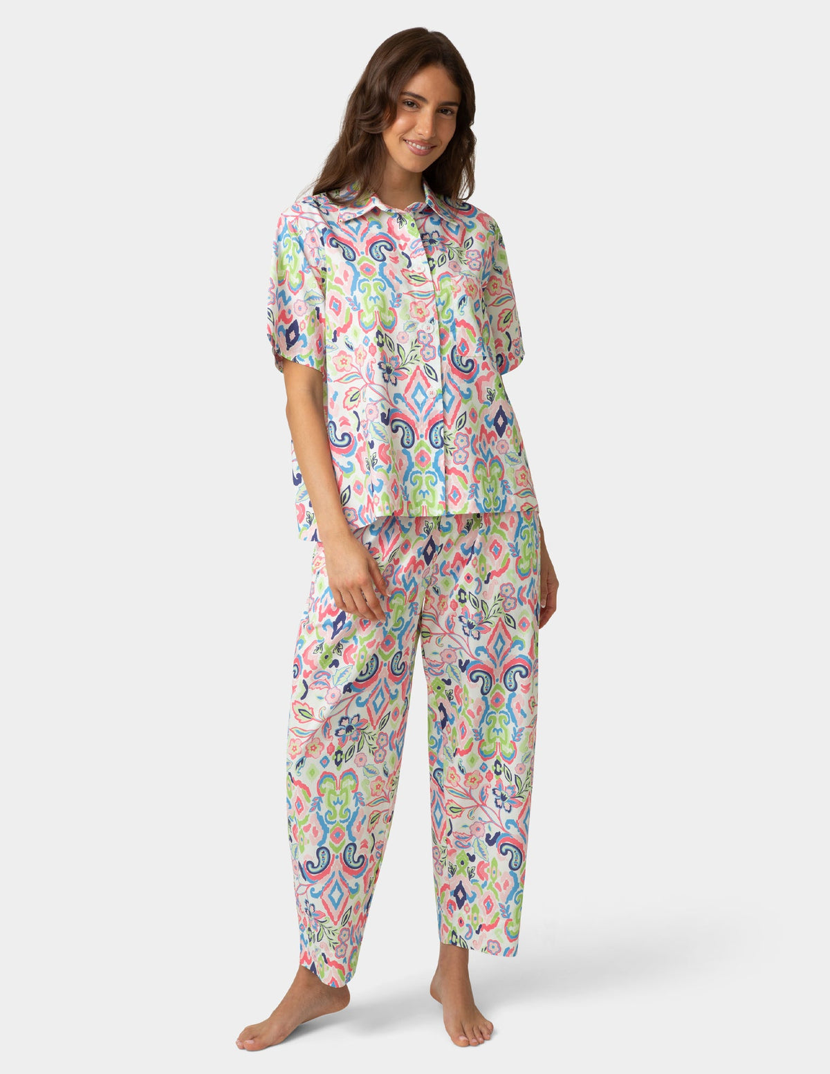 Short Sleeve Poplin Camp PJ Top - Bright White | Hue