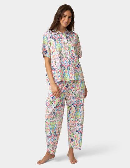 Short Sleeve Poplin Camp PJ Top - Bright White | Hue