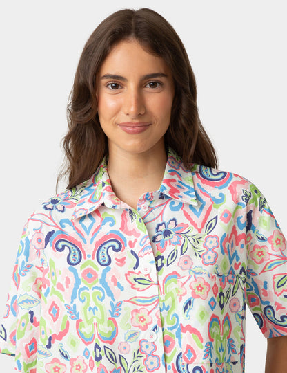 Short Sleeve Poplin Camp PJ Top - Bright White | Hue