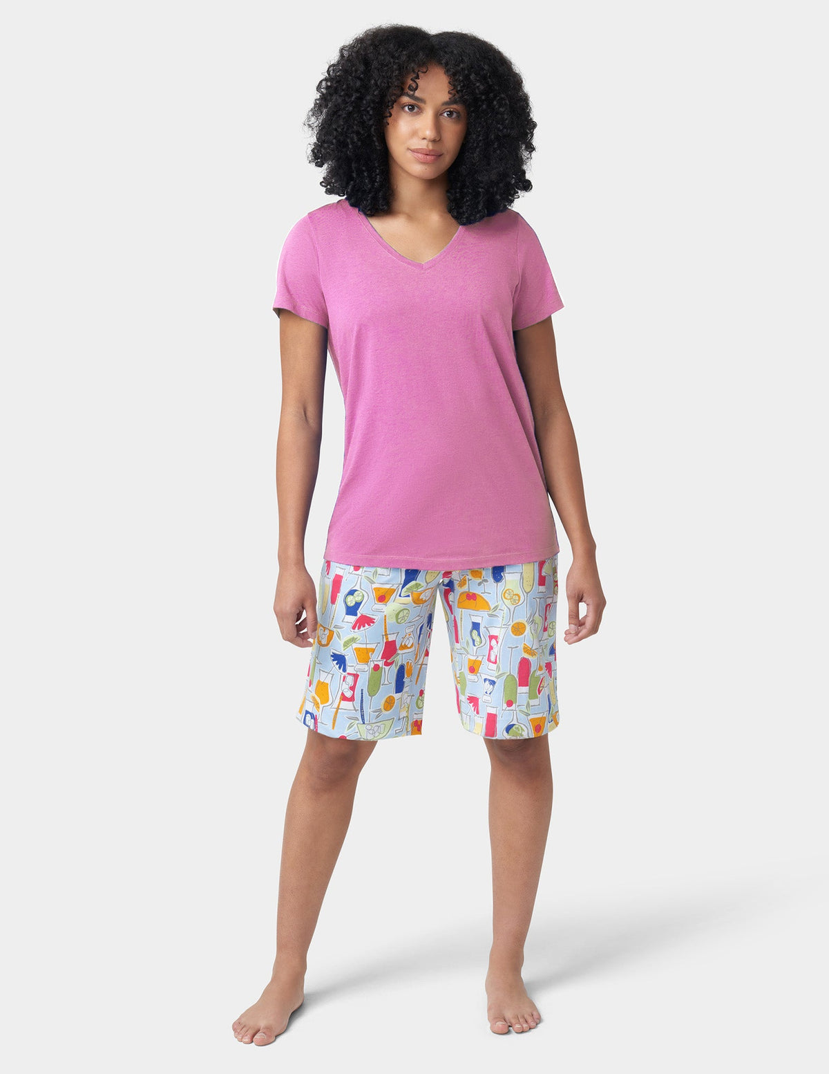 Solid Short Sleeve V-Neck PJ Tee - Radiant Orchid | Hue