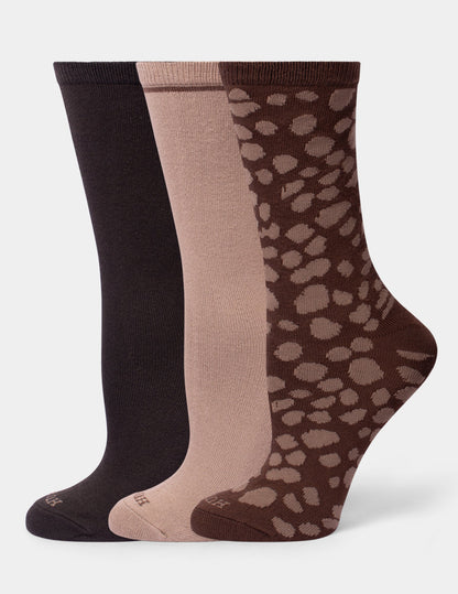 Super Soft Crew Sock 3 Pair Pack - Brown Leopard | Hue