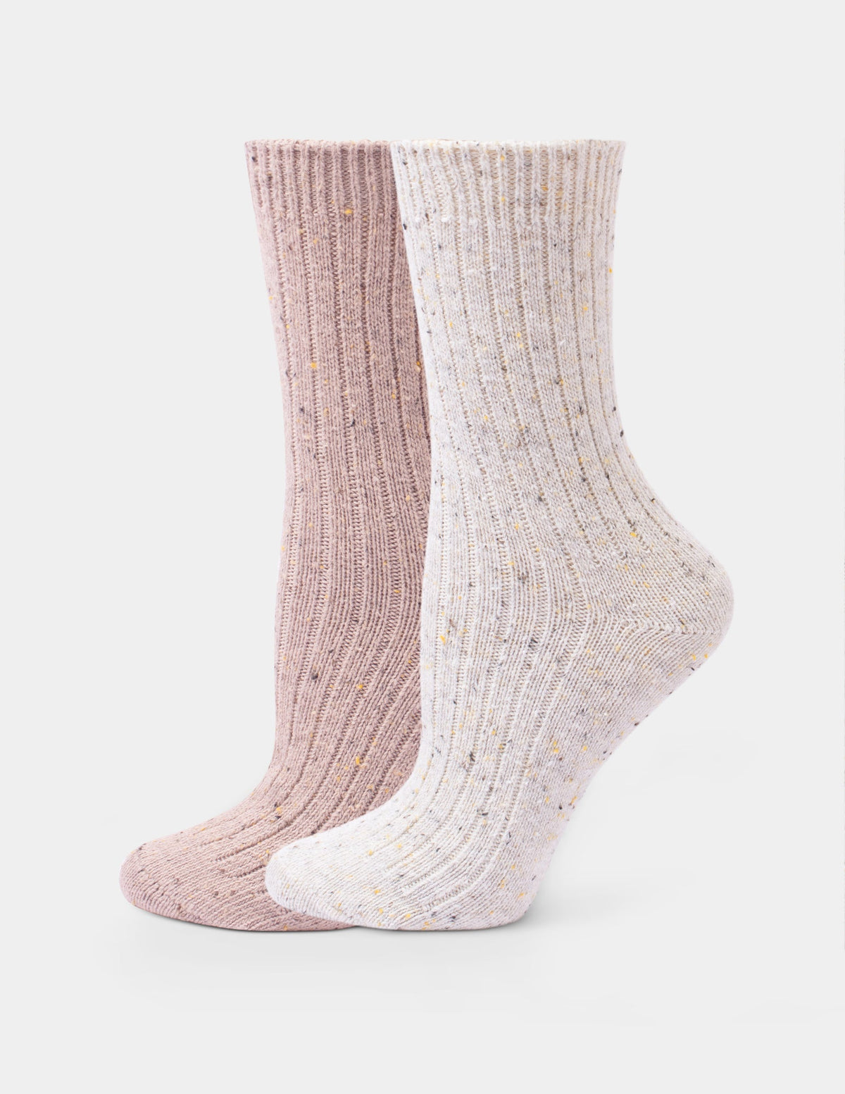 Tweed Ribbed Crew 2 Pair Pack - Ivory | Hue