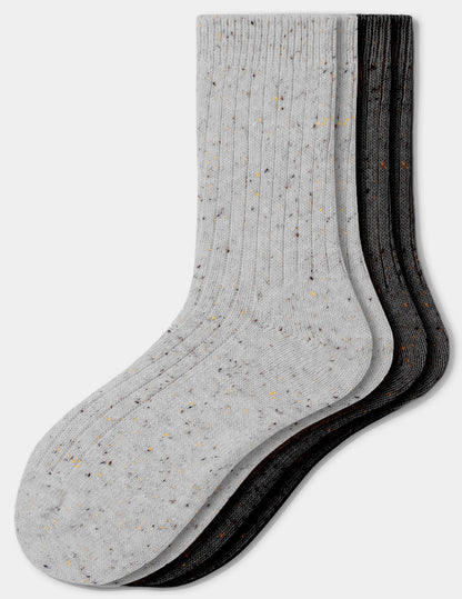 Tweed Ribbed Crew 2 Pair Pack - Light Grey Heather | Hue
