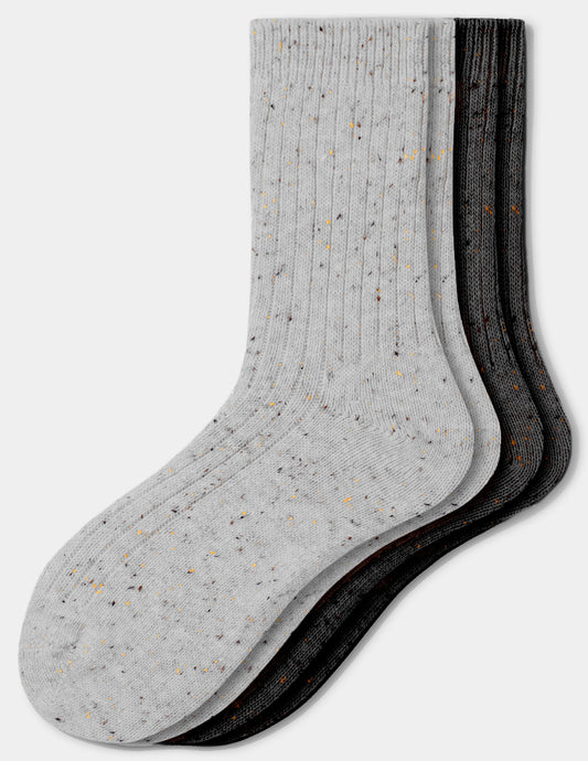 Tweed Ribbed Crew 2 Pair Pack - Light Grey Heather | Hue