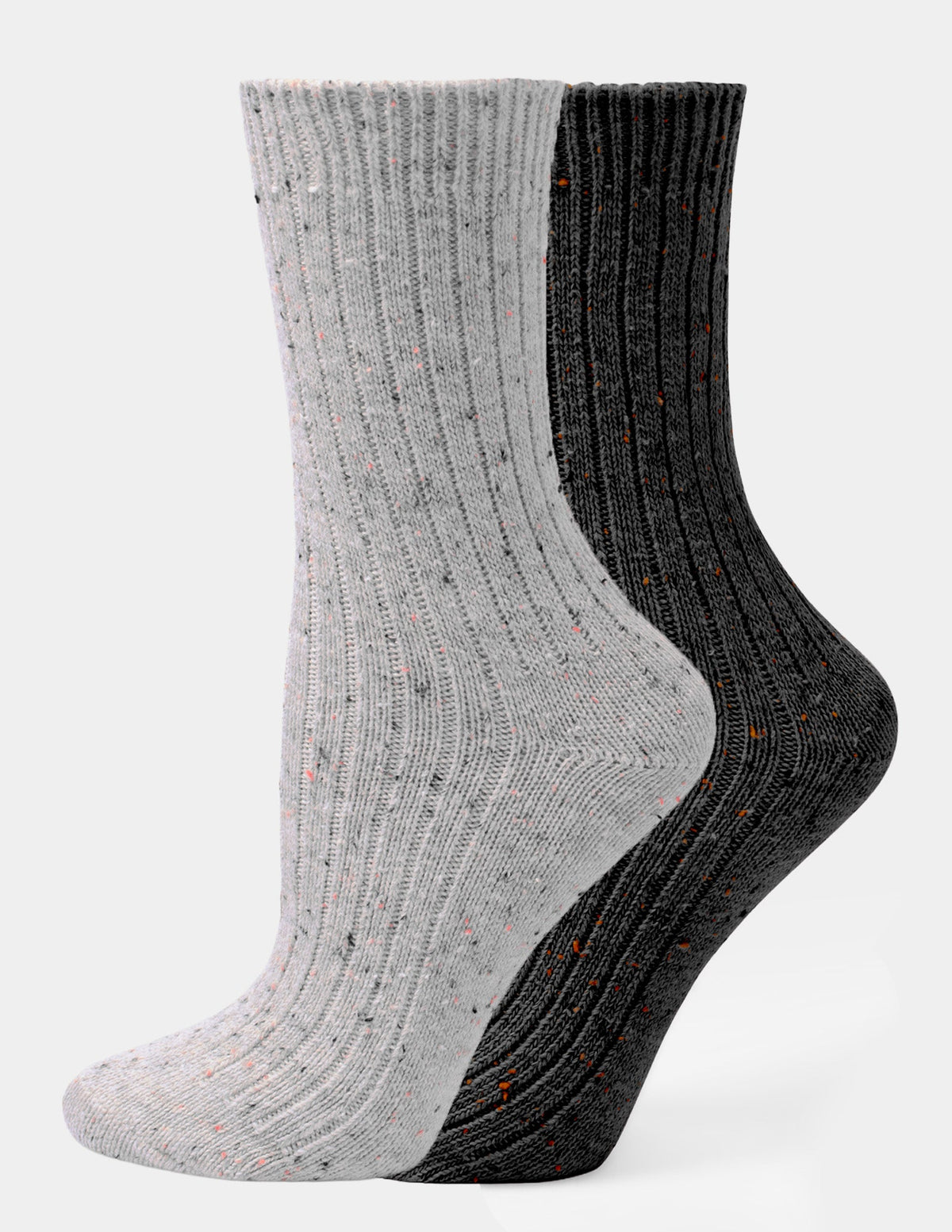 Tweed Ribbed Crew 2 Pair Pack - Light Grey Heather | Hue
