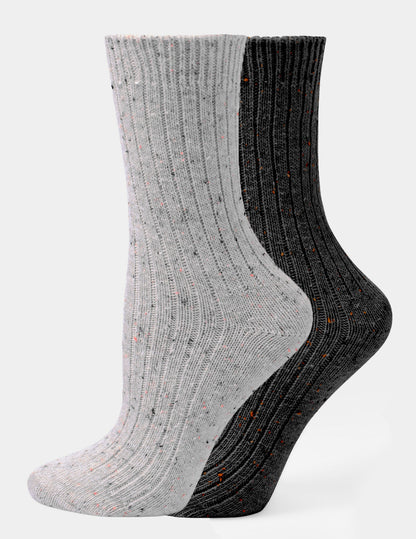 Tweed Ribbed Crew 2 Pair Pack - Light Grey Heather | Hue