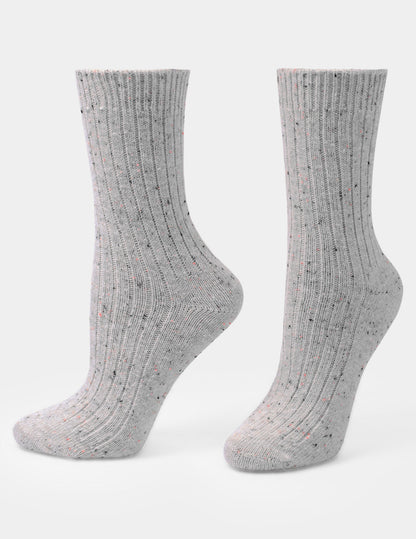Tweed Ribbed Crew 2 Pair Pack - Light Grey Heather | Hue