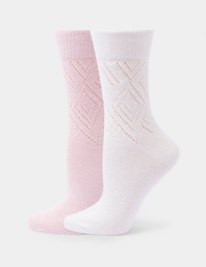 Pointelle Argyle Boot Sock 2 Pair Pack - Ivory | Hue