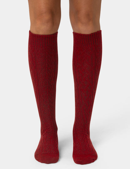 Cable Knee Sock - Rio Red | Hue