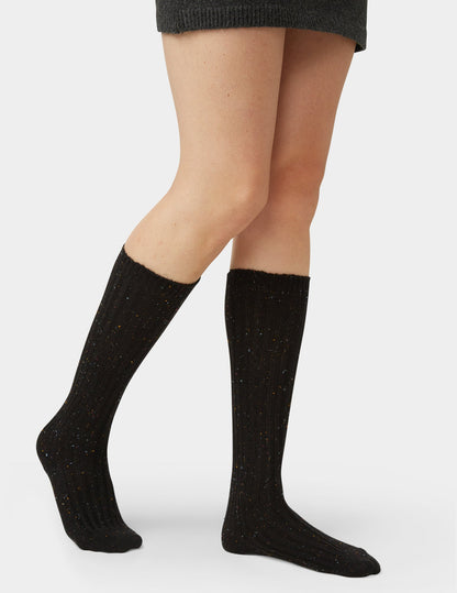 Ribbed Tweed Knee Sock - Black | Hue
