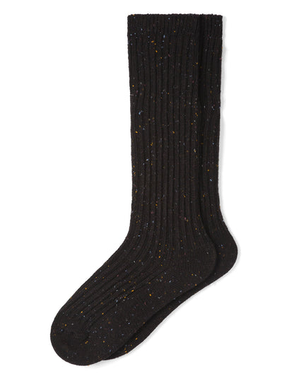 Ribbed Tweed Knee Sock - Black | Hue