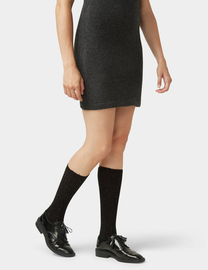 Ribbed Tweed Knee Sock - Black | Hue