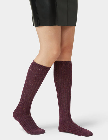 Ribbed Tweed Knee Sock - Deep Burgundy | Hue