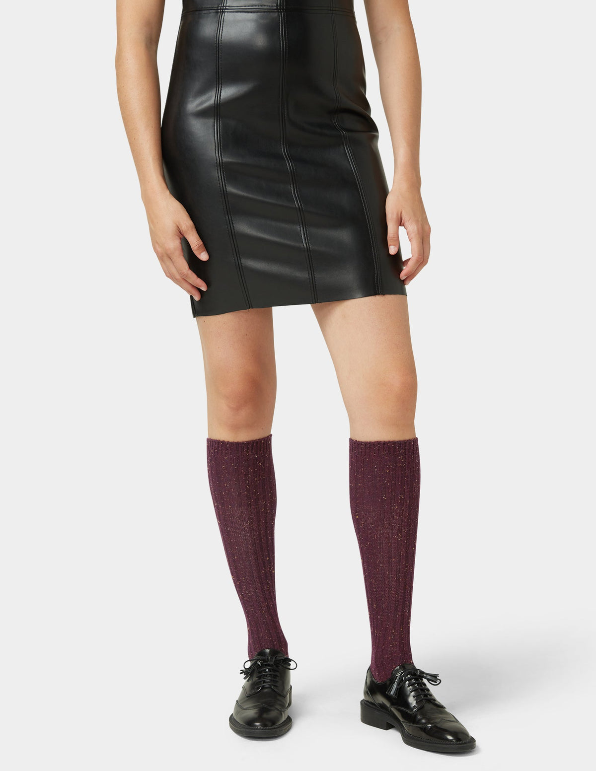 Ribbed Tweed Knee Sock - Deep Burgundy | Hue