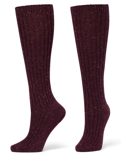 Ribbed Tweed Knee Sock - Deep Burgundy | Hue