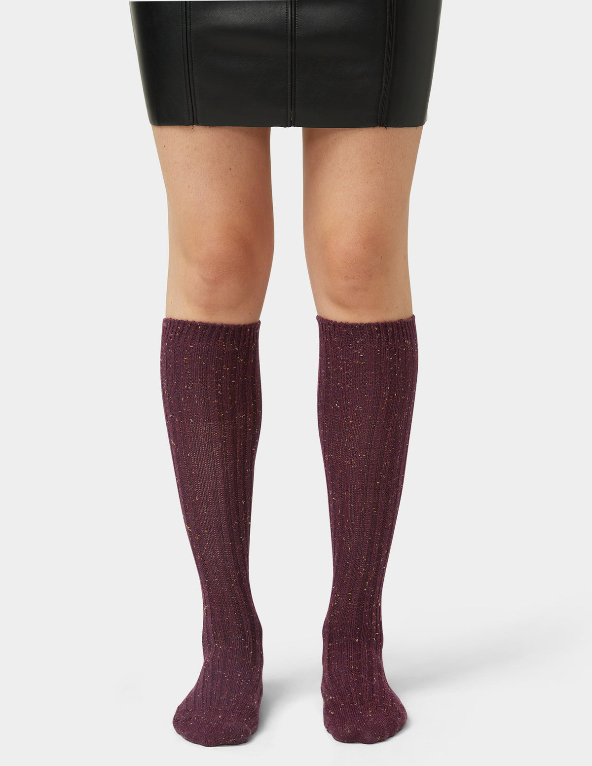 Ribbed Tweed Knee Sock - Deep Burgundy | Hue