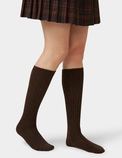 Ribbed Tweed Knee Sock - Espresso | Hue