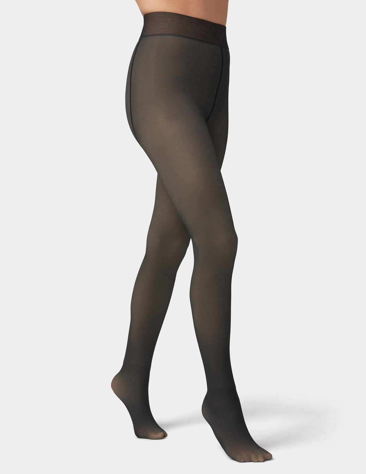 Faux Sheer Fleece-Lined Tights - Black | Hue