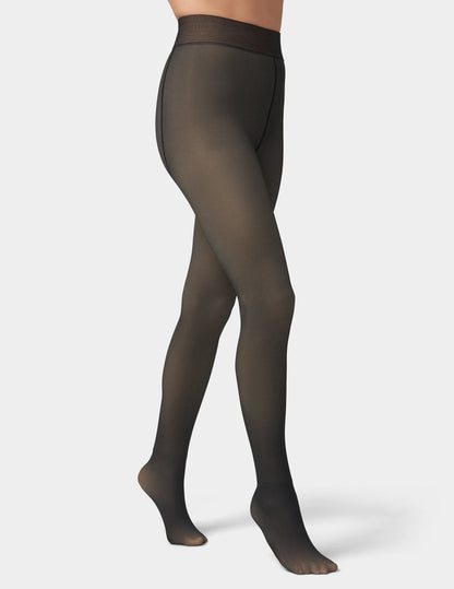 Faux Sheer Fleece-Lined Tights - Black | Hue