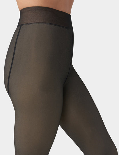Faux Sheer Fleece-Lined Tights - Black | Hue