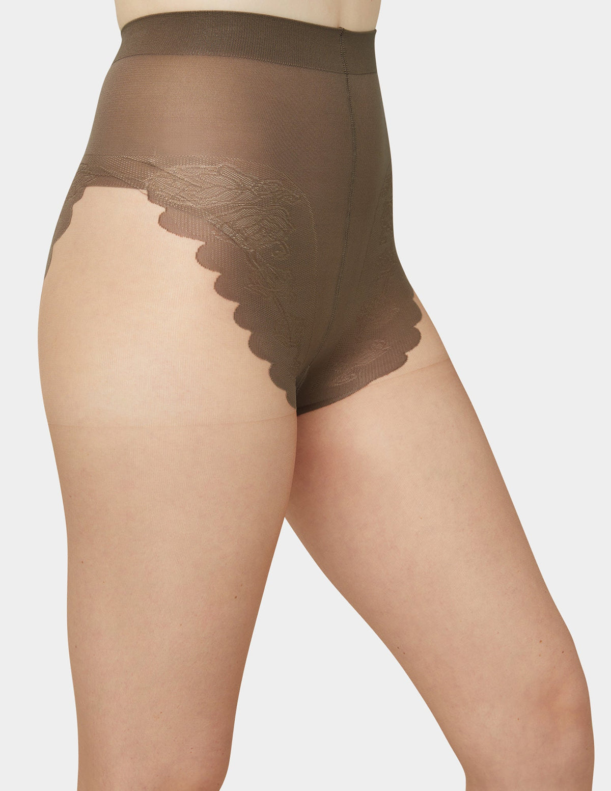 French Lace Control Top Pantyhose - Cocoa | Hue