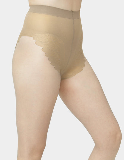 French Lace Control Top Pantyhose - Pebble | Hue