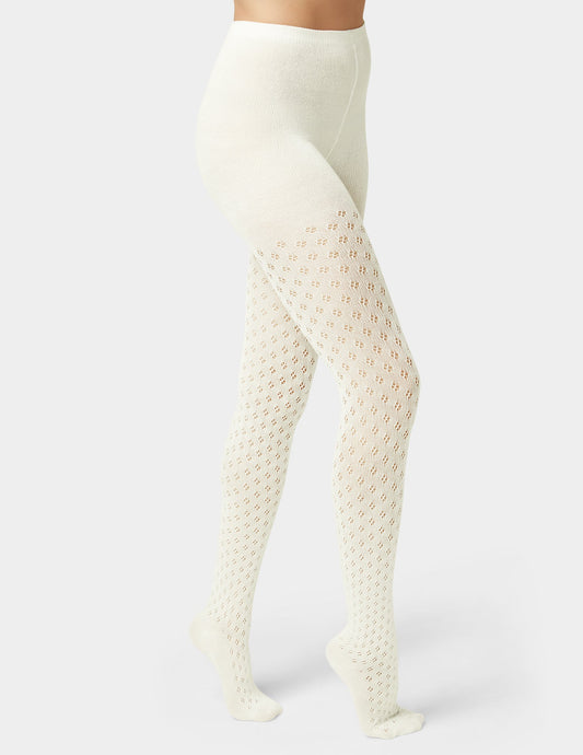Pointelle Diamond Sweater Tight - Ivory | Hue