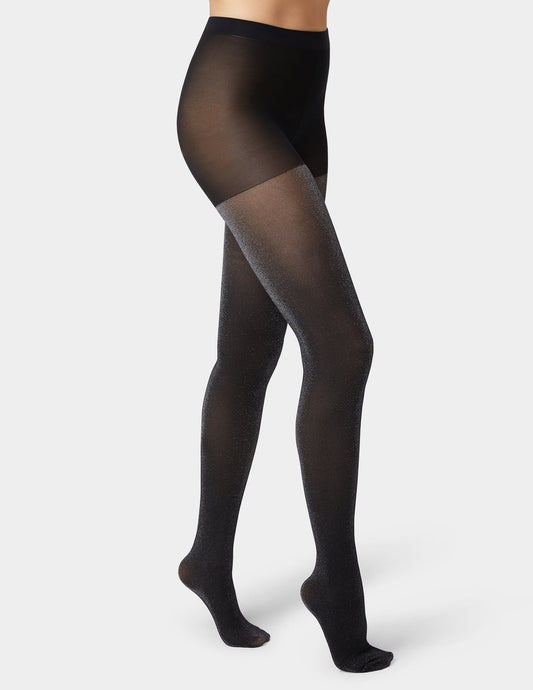 Metallic Opaque Tight With Control Top - Black | Hue