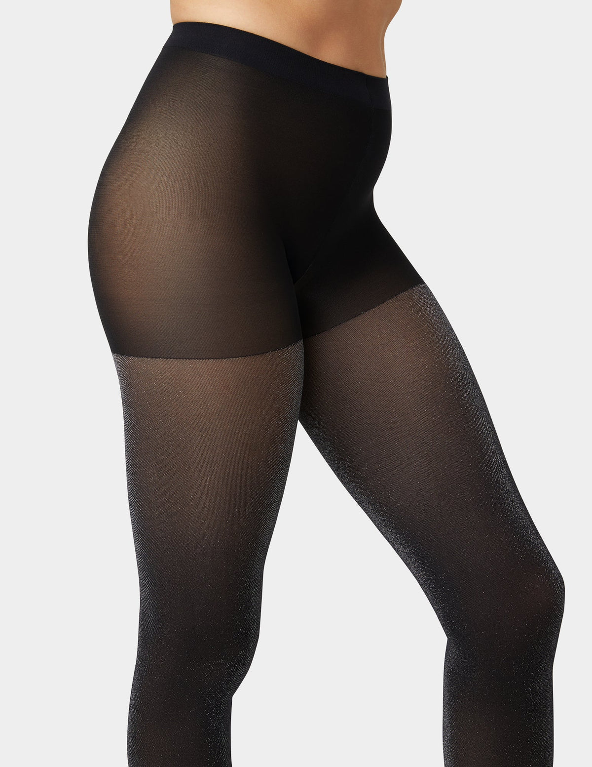 Metallic Opaque Tight With Control Top - Black | Hue