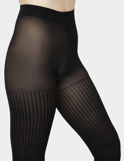 Opaque Sheer Rib Tight With Control Top - Black | Hue