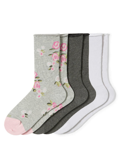 Jeans Socks Crew 3 Pair Pack - Pink Floral | Hue