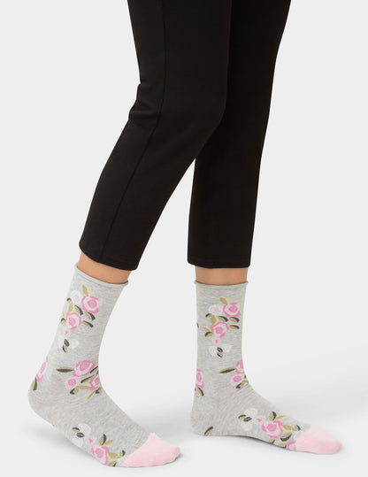 Jeans Socks Crew 3 Pair Pack - Pink Floral | Hue