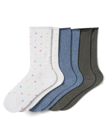 Jeans Socks Crew 3 Pair Pack - White Dot | Hue