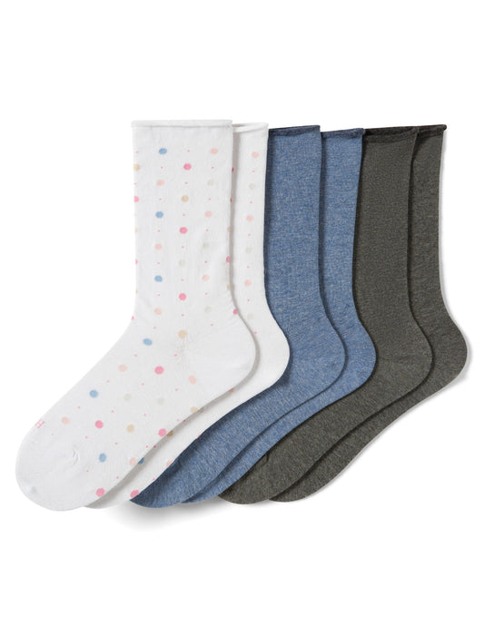 Jeans Socks Crew 3 Pair Pack - White Dot | Hue