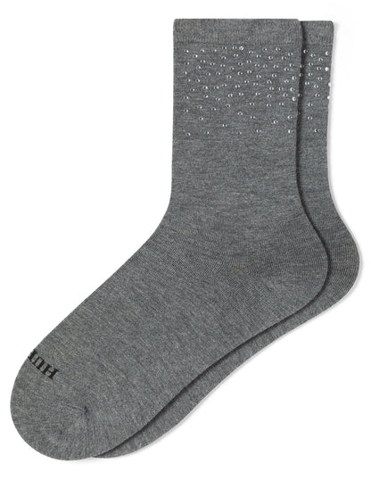 Rhinestone Border Crew Sock - Grey Heather | Hue