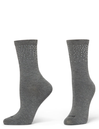 Rhinestone Border Crew Sock - Grey Heather | Hue