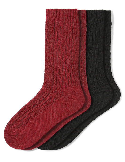 Cable Crew Sock 2 Pair Pack - Rio Red | Hue