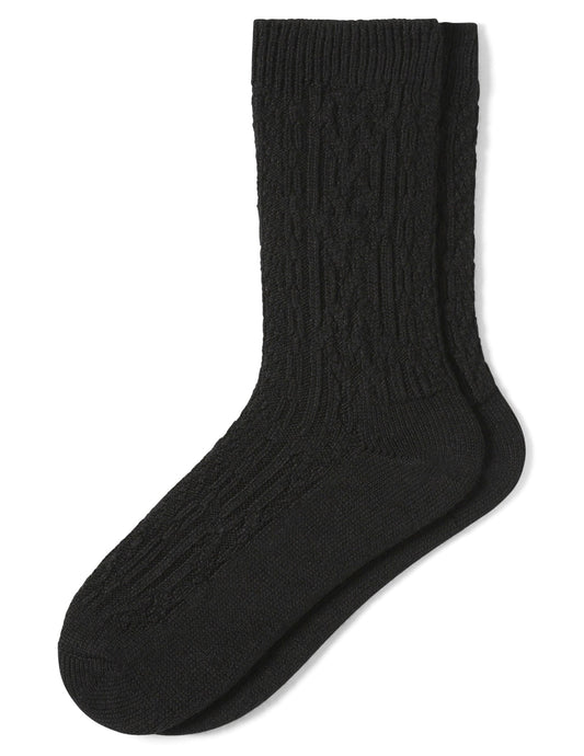 Cable Crew Sock 2 Pair Pack - Black | Hue